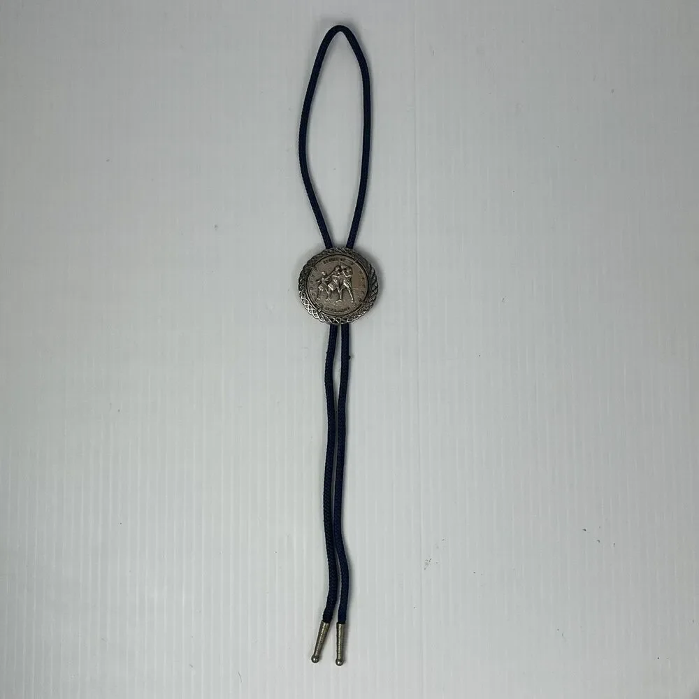 Vintage Bolo Tie Bicentennial 1776-1976 Spirit OF 76 Blue Silver Metal Clasp